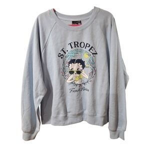 Betty Boop St. Tropez French Riviera Blue Long Sleeve Pulloever Swearshirt Nwt